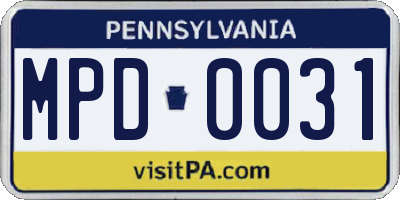PA license plate MPD0031