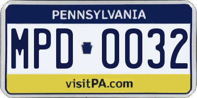 PA license plate MPD0032