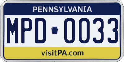 PA license plate MPD0033
