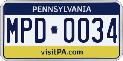 PA license plate MPD0034