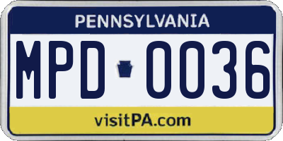 PA license plate MPD0036