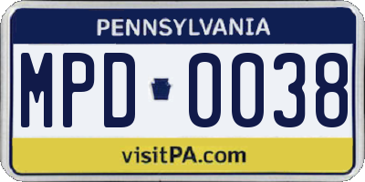 PA license plate MPD0038