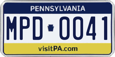 PA license plate MPD0041