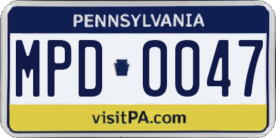 PA license plate MPD0047