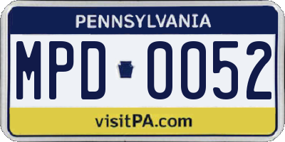 PA license plate MPD0052