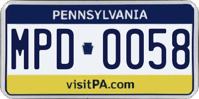 PA license plate MPD0058