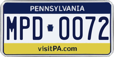 PA license plate MPD0072