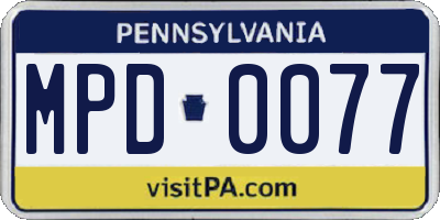 PA license plate MPD0077