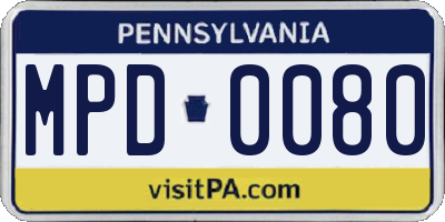 PA license plate MPD0080