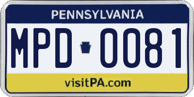 PA license plate MPD0081