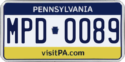 PA license plate MPD0089