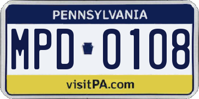 PA license plate MPD0108