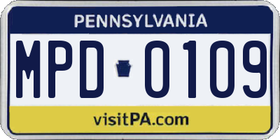 PA license plate MPD0109