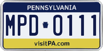 PA license plate MPD0111