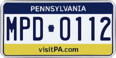 PA license plate MPD0112