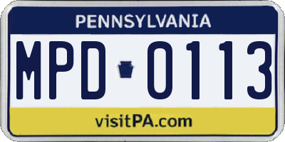 PA license plate MPD0113
