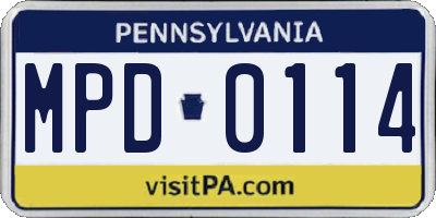 PA license plate MPD0114