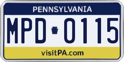 PA license plate MPD0115