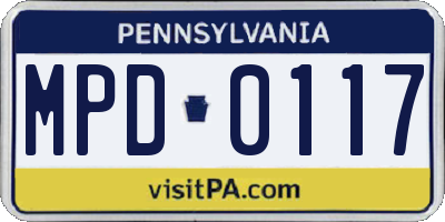 PA license plate MPD0117