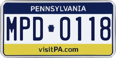 PA license plate MPD0118
