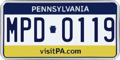 PA license plate MPD0119