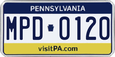PA license plate MPD0120