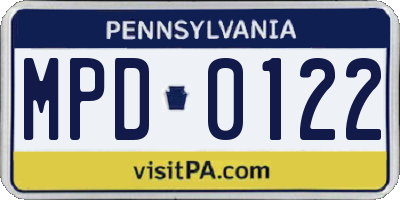 PA license plate MPD0122
