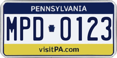 PA license plate MPD0123