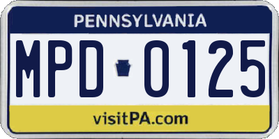 PA license plate MPD0125