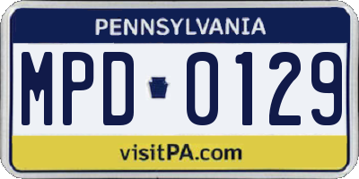 PA license plate MPD0129