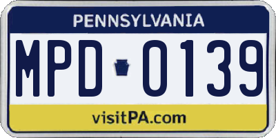 PA license plate MPD0139