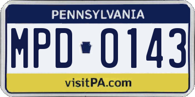 PA license plate MPD0143