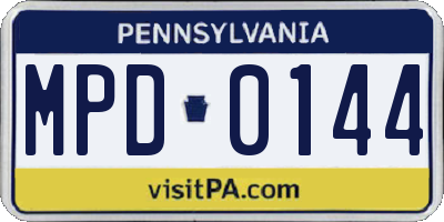 PA license plate MPD0144