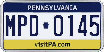 PA license plate MPD0145