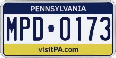 PA license plate MPD0173