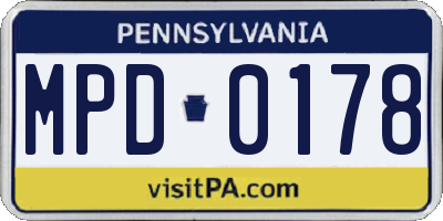 PA license plate MPD0178