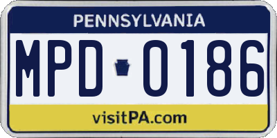 PA license plate MPD0186
