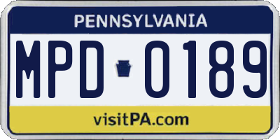 PA license plate MPD0189