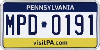 PA license plate MPD0191