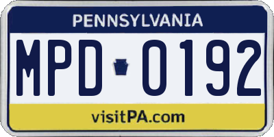 PA license plate MPD0192