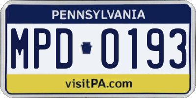 PA license plate MPD0193