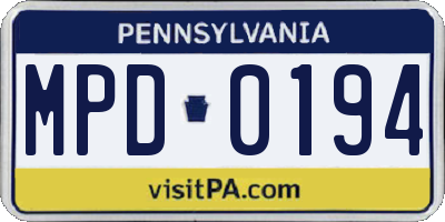 PA license plate MPD0194
