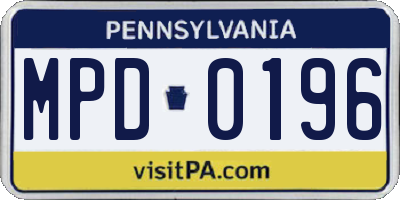 PA license plate MPD0196