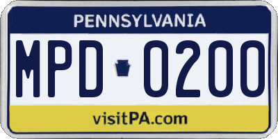 PA license plate MPD0200