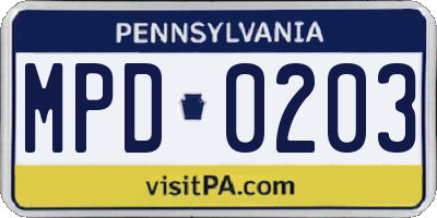 PA license plate MPD0203