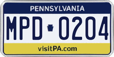 PA license plate MPD0204