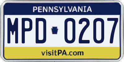PA license plate MPD0207
