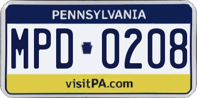 PA license plate MPD0208