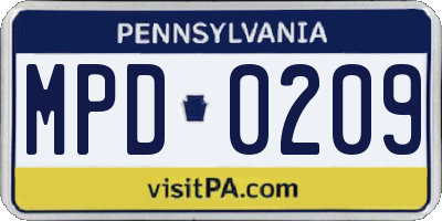 PA license plate MPD0209