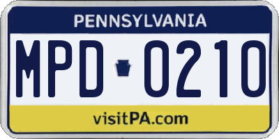 PA license plate MPD0210